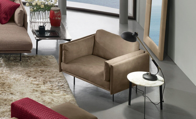Design Armchair Gray Upholstery Leather Modern Living room Luxury Wood Furniture Relax new