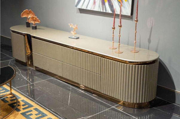 Sideboard TV cabinet Lowboard TV stand Beige Wood Design Table Living room