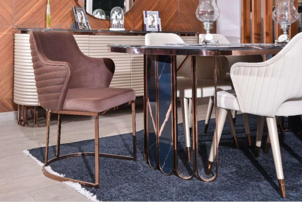 Dining room Dining set Dining corner Luxury Dining table Chairs Beige Set 9pcs Wood