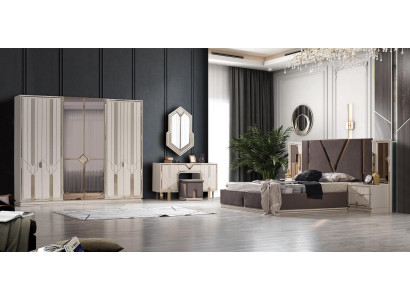 Luxury Bedroom Set Bed 2x Bedside tables Wardrobe Design 7pcs