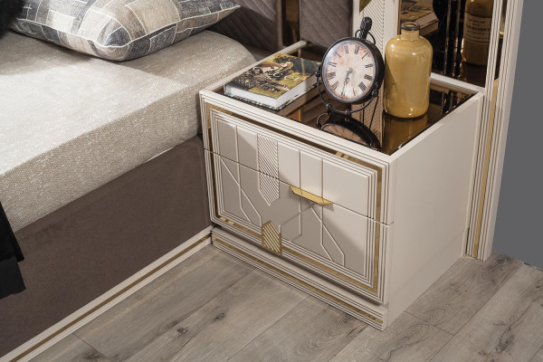 Luxury Bedroom Set Bed 2x Bedside tables Wardrobe Design 7pcs