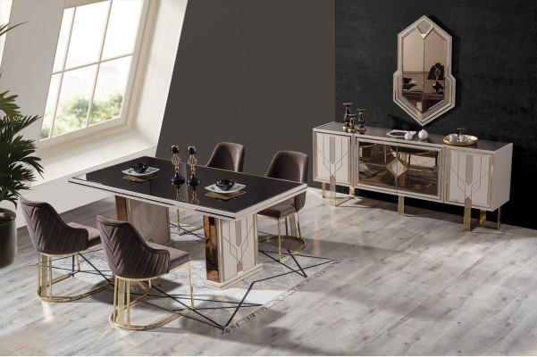 7 pieces Dining room Set Dining table + 4x Chairs + Sideboard + Mirror new Dining set n