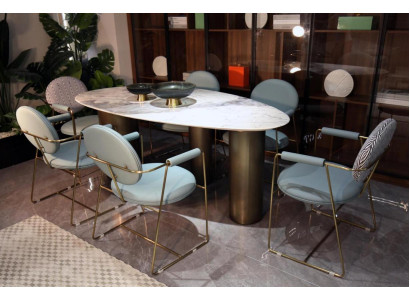 Dining room Designer Oval Dining table White Luxury stainless steel Tables Table