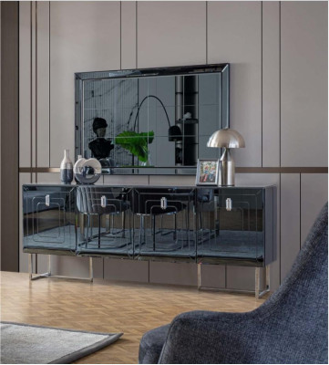 Gray Dining room Furniture Glass Mirror Designer stainless steel Sideboard Luxury Set