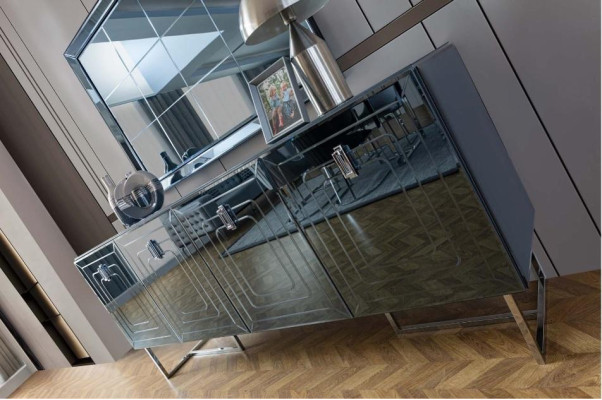 Gray Dining room Furniture Glass Mirror Designer stainless steel Sideboard Luxury Set