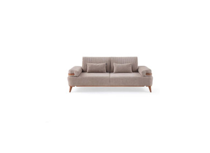 Designer Beige 3-Seater Sofa Living room Wooden Frame Luxurious Couch