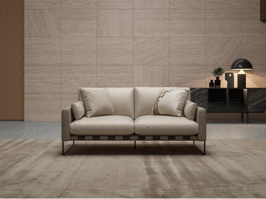 Luxury Beige Two-seater Sofa Couch Upholstery Furniture Textile Living room Furnishings