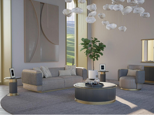 Living room Complete 2-piece three-seater sofa Upholstered furniture Armchair Modern Design