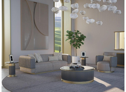 Living room Complete 2-piece three-seater sofa Upholstered furniture Armchair Modern Design