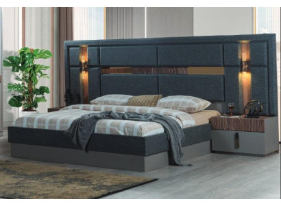 Dark Gray Double bed Designer Wood Bedside tables bedroom set