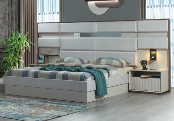 White Bedroom Furniture Designer Double bed Luxury 2x Wood Bedside tables