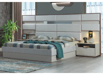White Bedroom Furniture Designer Double bed Luxury 2x Wood Bedside tables