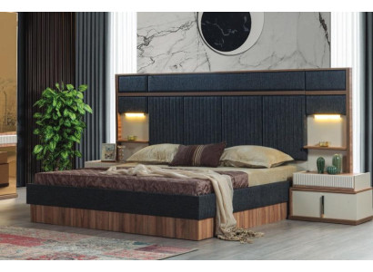 Modern Bedroom Suite Double bed Wood Bedside tables Textile bed