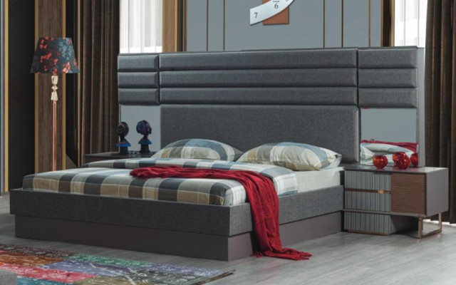 Bedroom Furnishings Luxury Double bed Designer Bedside tables 3-piece set