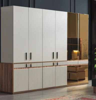 White Wardrobe 10 Door Wood Bedroom Wardrobe Furnishings