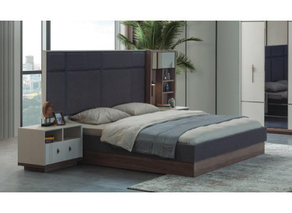 Gray Bedroom Bed Designer Suite Double bed 2x Bedside tables