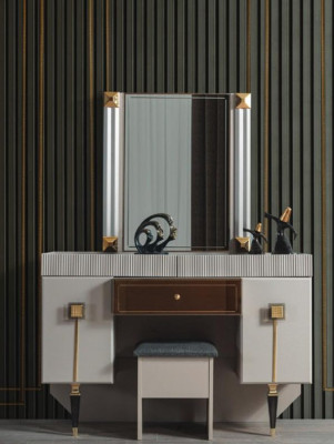 Modern Bedroom Wood Furniture Dressing table Stool Mirror Suite