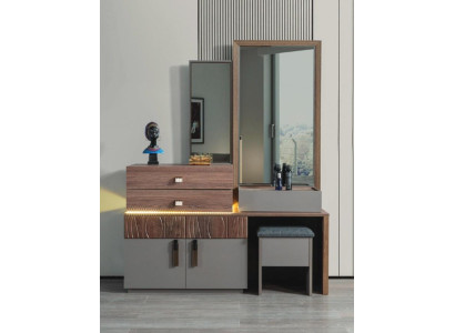 Brown-Gray Bedroom Furniture Luxury Chest of drawers with Mirror Ottoman
