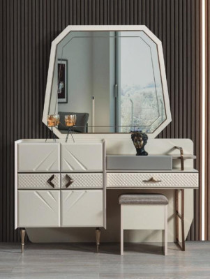 White Bedroom Suite Luxury Furniture Dressing table with Upholstery Stool