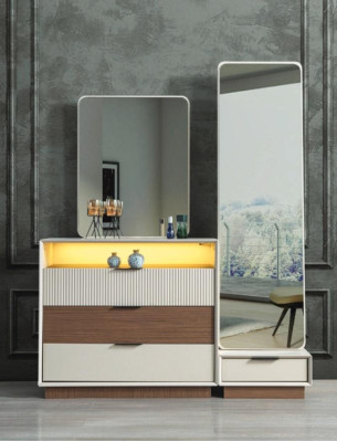 Bedroom Designer Chest of drawers with Mirror LED Lighting Wood Furniture