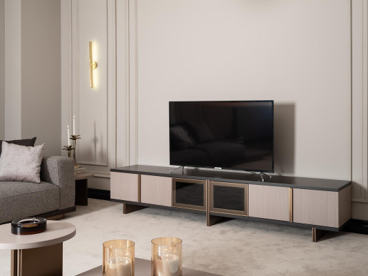 Living room Suite Armchair TV-cabinet Lowboard Coffee tables Wood Beige 6-piece