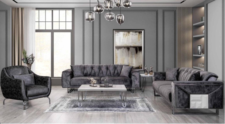 Sofa set 3+3+1 Seater Coffee table Side table Modern Black Complete new