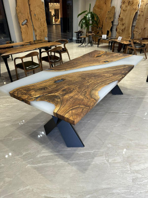 Big Dining room table Dining table Epoxy resin Kitchen table Table Wood Brown