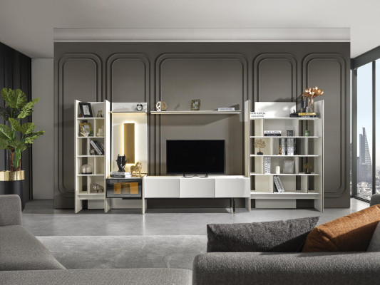 Suite Wall unit TV stand TV cabinet Lowboard Sideboard Shelves Wood White