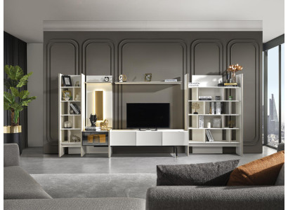 Suite Wall unit TV stand TV cabinet Lowboard Sideboard Shelves Wood White