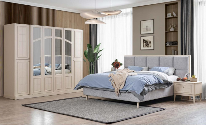 Bedroom Set Luxury Complete's Bed 2x Bedside table Wardrobe Modern 4-piece