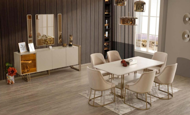 Luxurious dining room set dining table + 6x chairs + sideboard + 3x mirror 11 pieces