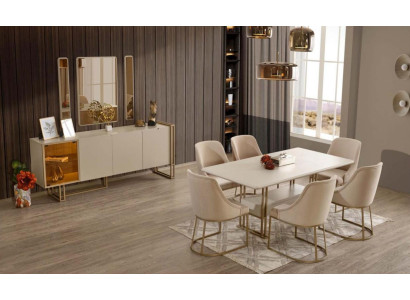 Luxurious dining room set dining table + 6x chairs + sideboard + 3x mirror 11 pieces