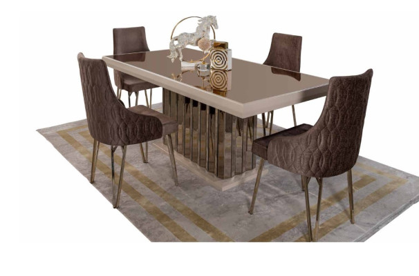 Luxury Dining room set Dining table 4x Chairs Metal Chair Textile Dining set Suite