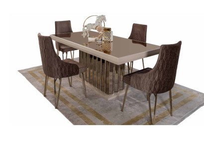 Luxury Dining room set Dining table 4x Chairs Metal Chair Textile Dining set Suite
