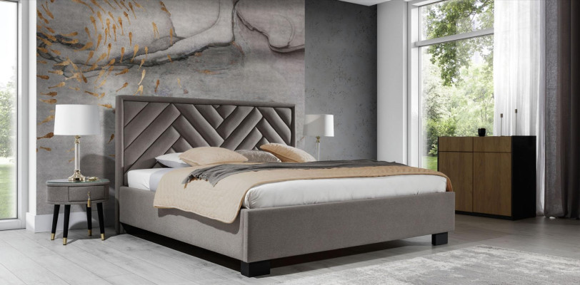 Bedroom Set Gray Bed Wood 2x Bedside tables Elegant Modern Beautiful new 3-piece.