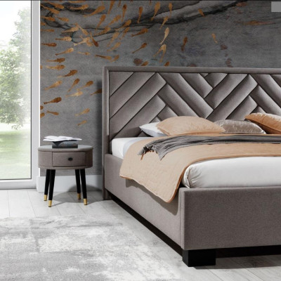 Bedroom Set Gray Bed Wood 2x Bedside tables Elegant Modern Beautiful new 3-piece.