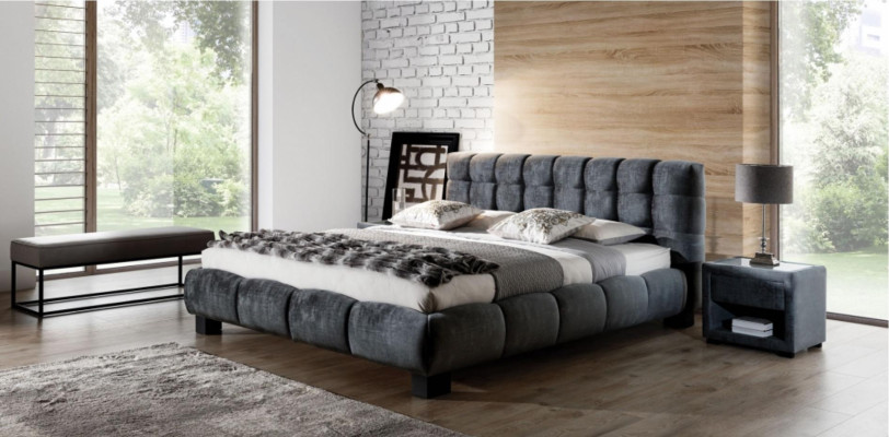 Bedroom Set Blue Bed Wood 2x Bedside tables Elegant Style Modern new 3-piece.