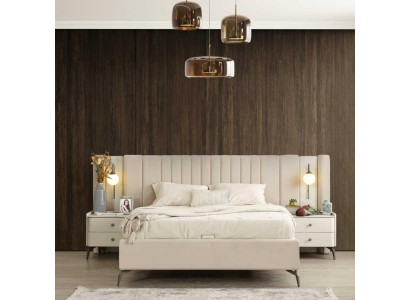 Luxury Bedroom Bed and 2x Bedside tables 3-piece. Set of design furnishings