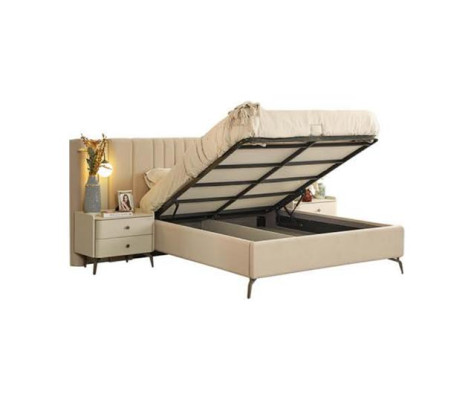 Luxury Bedroom Bed and 2x Bedside tables 3-piece. Set of design furnishings
