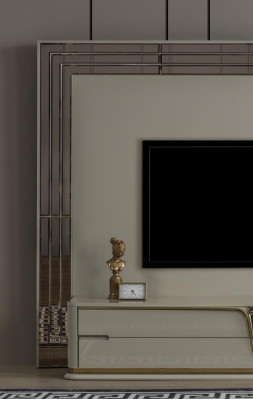 TV stand TV-cabinet Lowboard Sideboard Living room Gold Beige Luxury Wood new