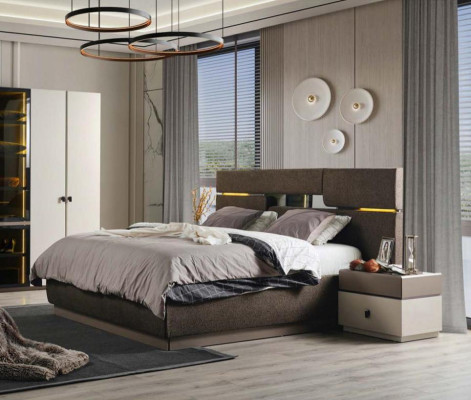 Bedroom Set Luxury Bed brown Color and 2x Bedside tables 3 Piece new