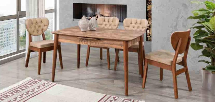 Beige Dining room Suite Luxury Set 4x Chairs Chesterfield new