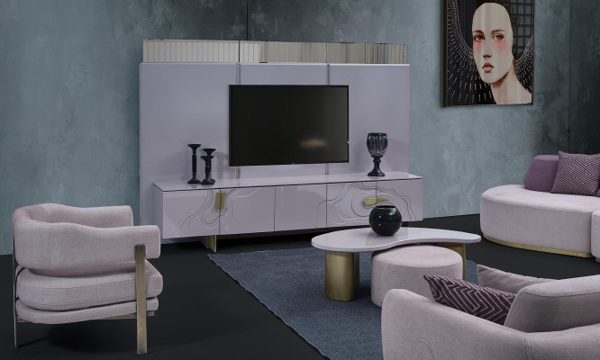 Sideboard TV cabinet Lowboard TV stand Pink Wood Modern Living room Wardrobe