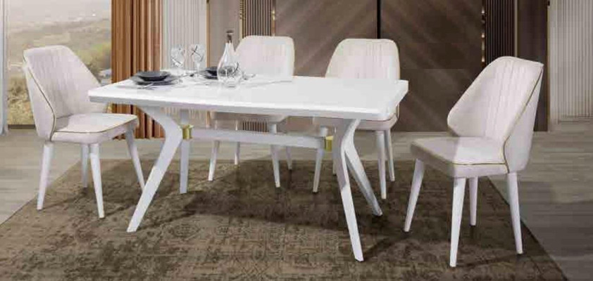 EsGroups Set Luxury White 4x Chairs stainless steel Furniture Wooden furniture
