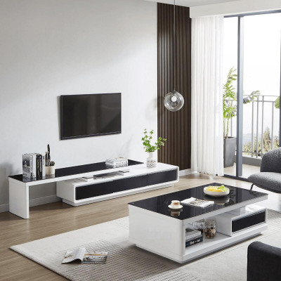 Black White TV Lowboard Luxury Chest of drawers Glass Sideboard Living room Furniture
