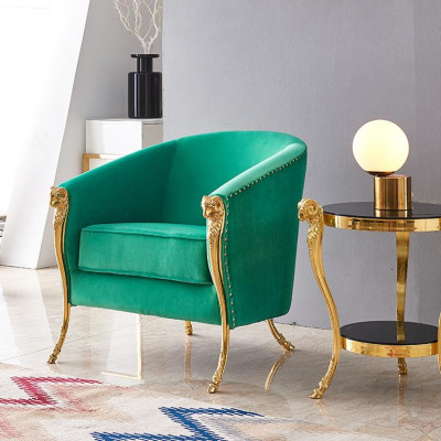 Green luxury armchair upholstered furniture gold feet living room single seater new