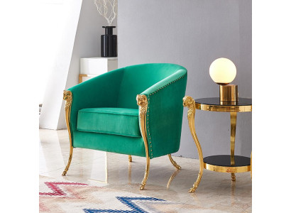 Green luxury armchair upholstered furniture gold feet living room single seater new
