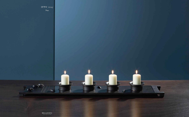Tray for candles measured brass black patina finish refined by hand