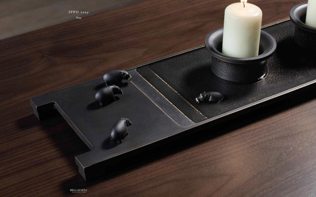 Tray for candles measured brass black patina finish refined by hand