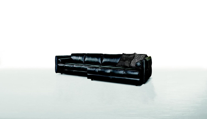 Modern Couch Luxury Corner sofa Upholstered furniture Living room L-shape Design Black Leather